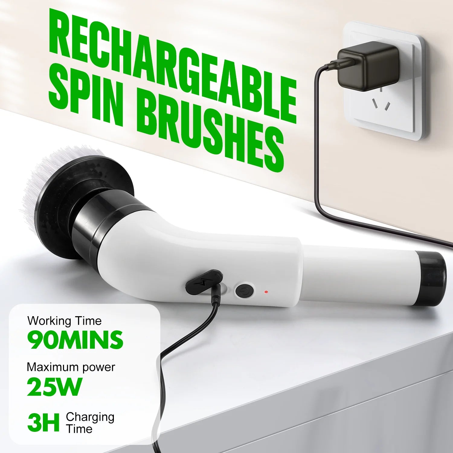 Electric Spin Scrubber Cordless - Power Scrubber for Shower Cleaning, Bathroom Scrub Brush with 7 Replaceable Brush Heads & Extendable Handle, 2-Speed Electric Cleaner