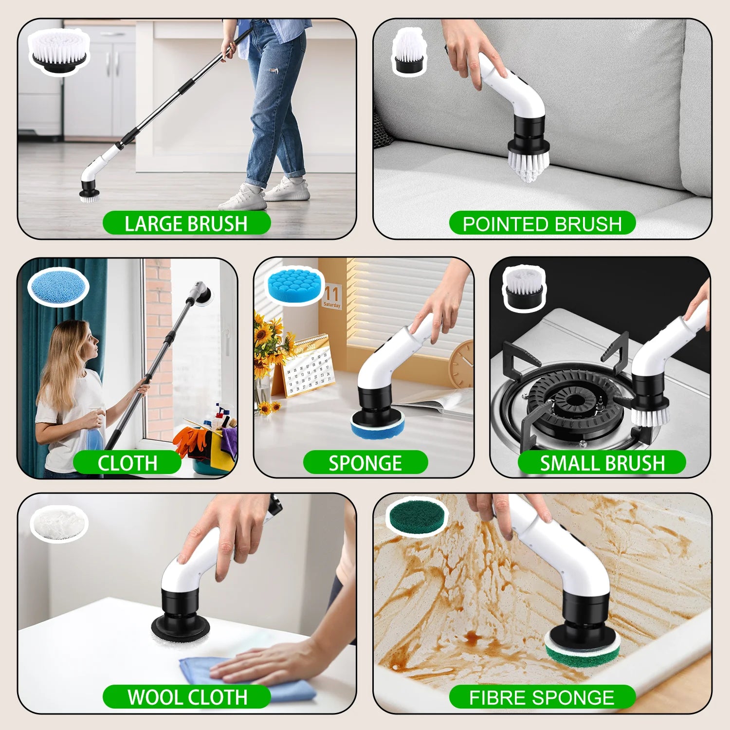 Electric Spin Scrubber Cordless - Power Scrubber for Shower Cleaning, Bathroom Scrub Brush with 7 Replaceable Brush Heads & Extendable Handle, 2-Speed Electric Cleaner